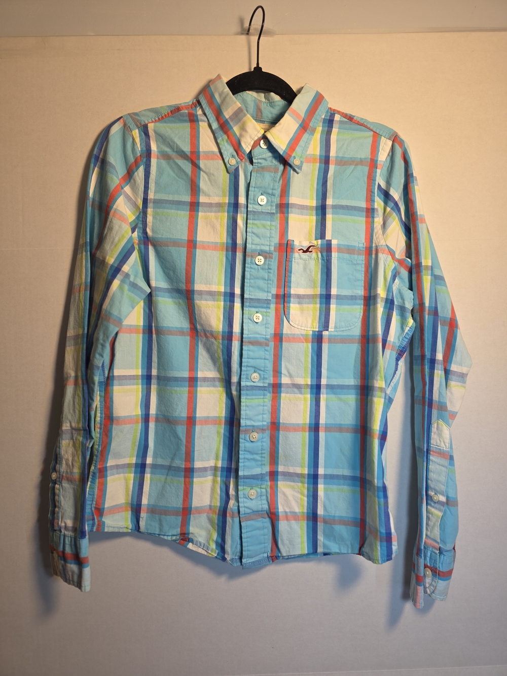 Hollister Light Blue Multicolor Plaid Button-Down Shirt - Men's